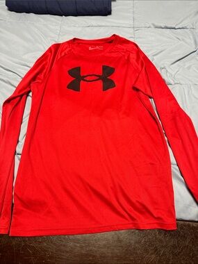 Under Armour Red Long Sleeve Athletic Top with Black Logo